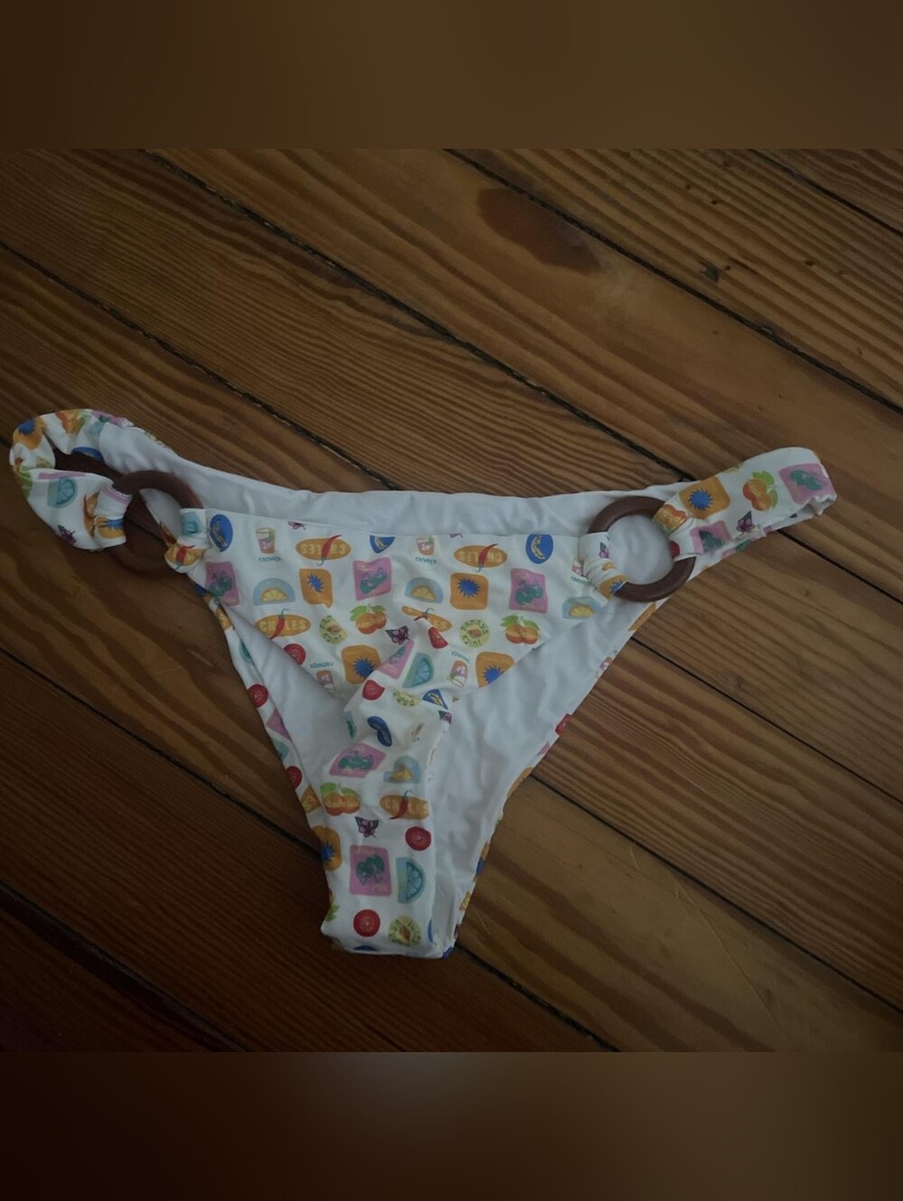 Dippin' Daisy's White Bikini Bottom with Multicolor Print